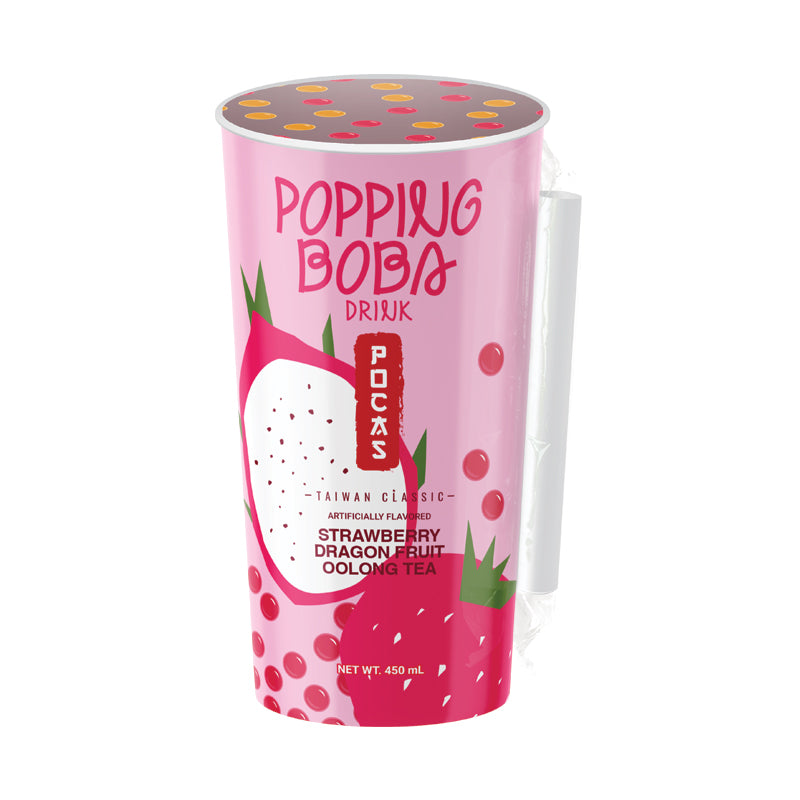 Pocas Popping Boba - Strawberry Dragon Fruit Oolong Tea 13.8 oz